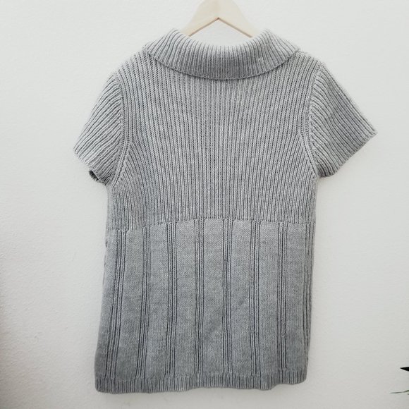 CANDA Germany Grey Wool Knit Ribbed Cable Short Sleeve Cardigan Sweater XL - Picture 3 of 6